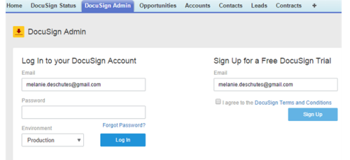 DocuSign Admin Tab